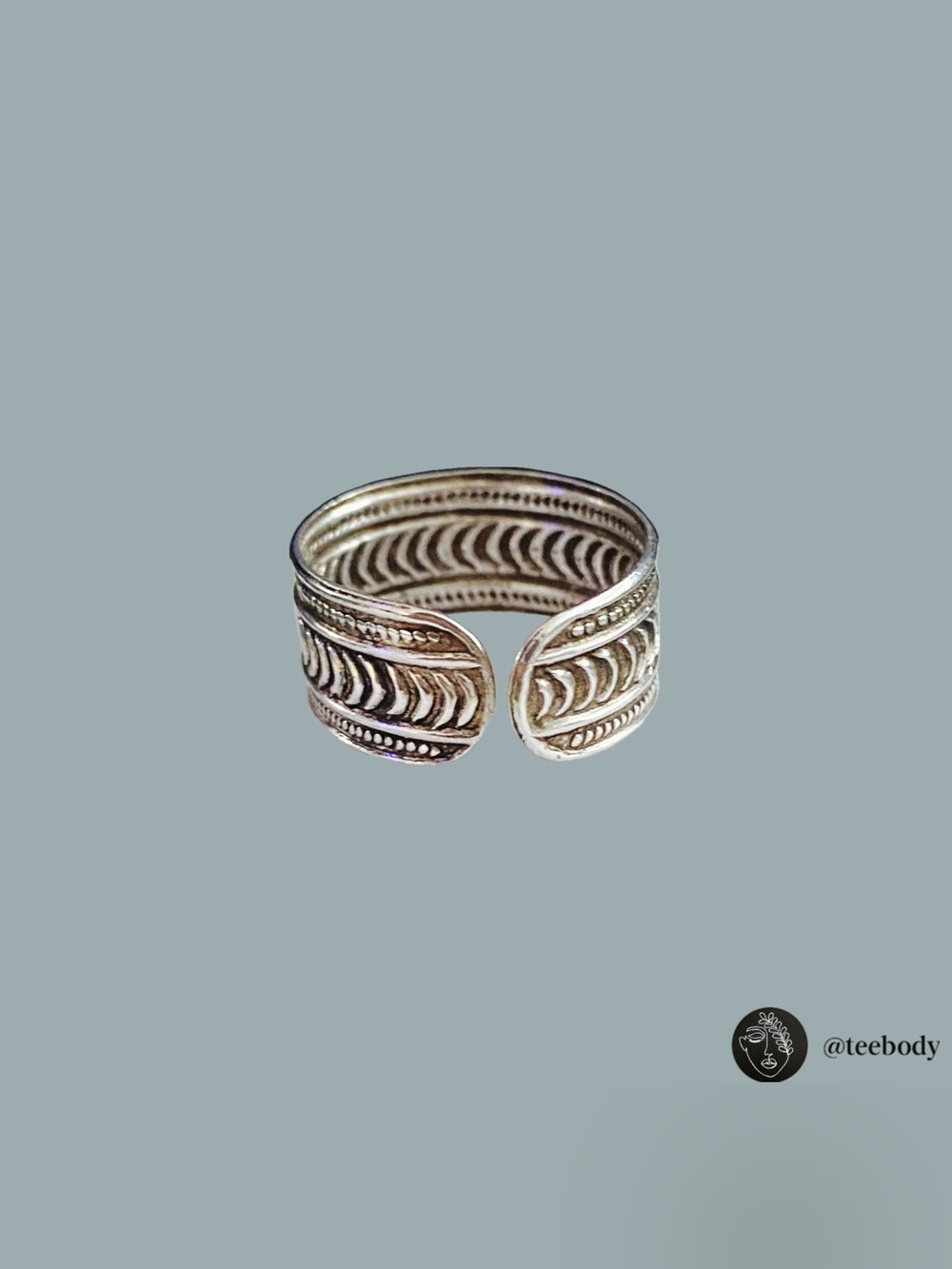 Vintage Sterling Silver Tribal Bali Textured Open Band Cuff Ring OS NWT